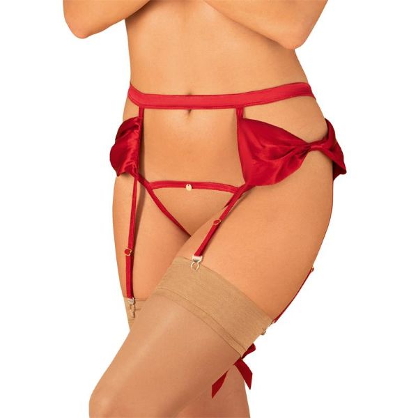 Reggicalze Con Perizoma Rosso Obsessive Rubinesa Garter Belt And Crotchless Thong 36-38 S/M