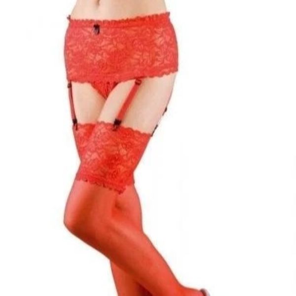 Culotte con reggicalze e calze rosso 5°