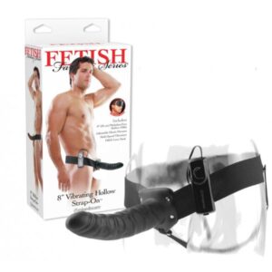 Fetish Fantasie Series 8" Vibrating Hollow Strapon Black