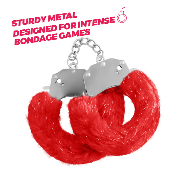 Manette Metallo Con Pelo Rosso "Spangle" – manette regolabili in metallo con rivestimento in pelo rosso