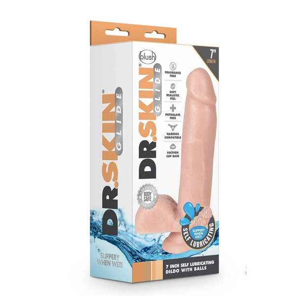 Fallo Realistico Dr. Skin – dildo autolubrificante da 7" bianco con palle