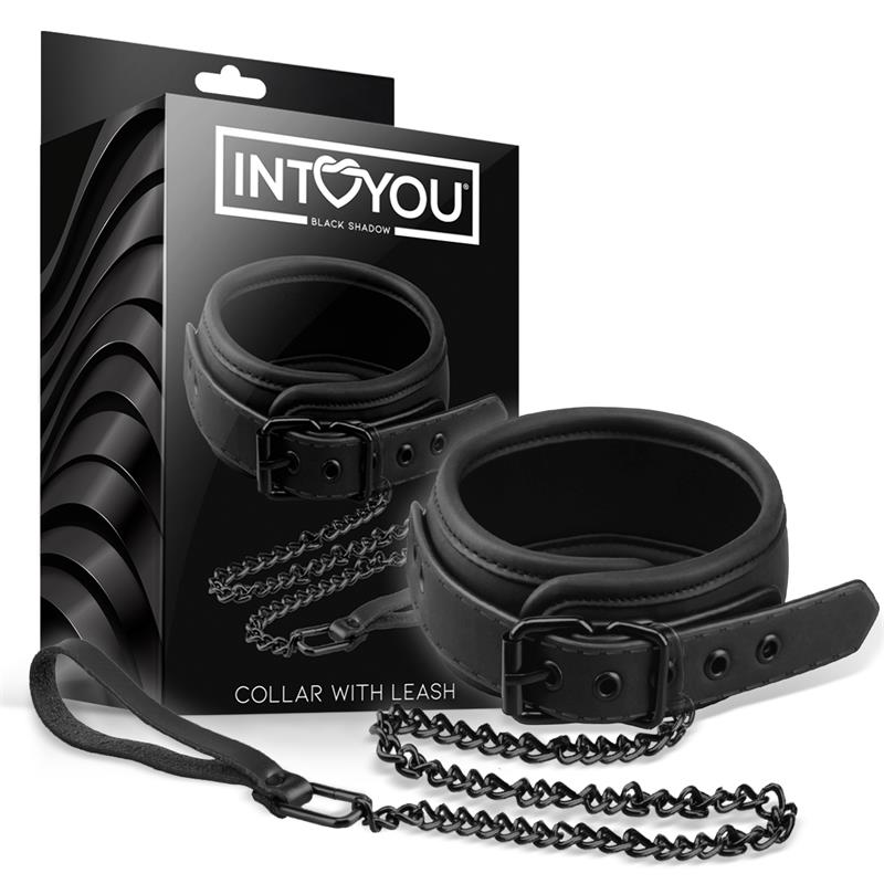 Collare Imbottito Con Guinzaglio Metallo Nero – collare BDSM regolabile in nero