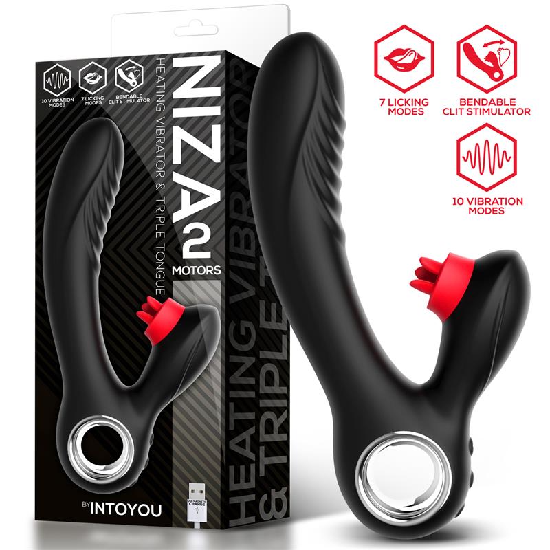 Niza Heating Vibrator – Vibratore riscaldante in silicone con tripla lingua