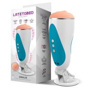 Masturbatore Vibro Vagina Con Sound Usb Involucro Bianco/Blu "Onalis" – forma vagina, colore carne, taglia L