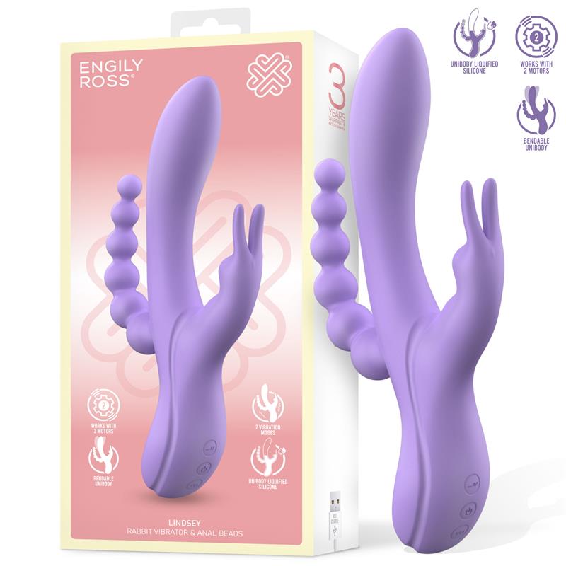 Rabbit Vibratore e Palline Anali USB Viola "Lindsey" – doppia vibrazione