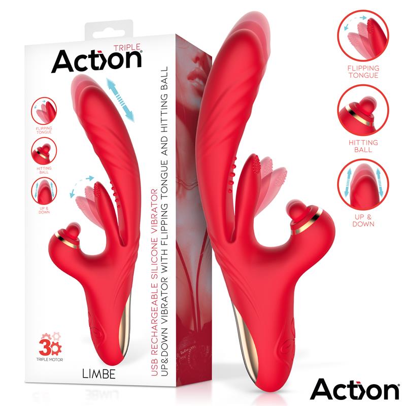 Rabbit "Flipping Tongue" "Hitting Ball" "Up & Down" USB Rosso Limbe – vibrazione 7in