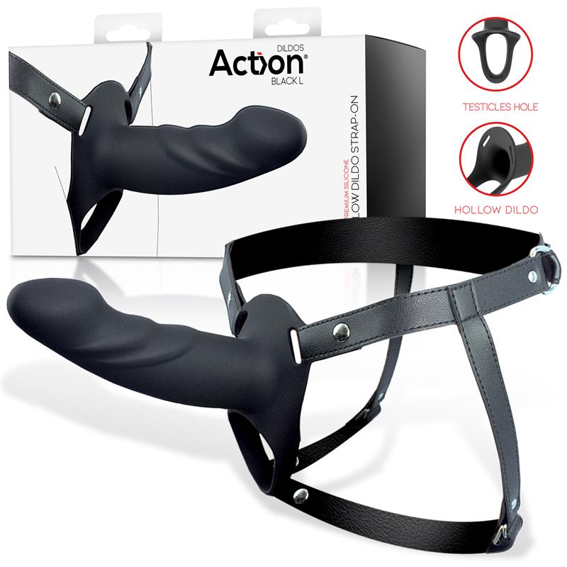 Strapon Con Buco Nero Morbida L – indossabile 5 pollici, forma fallo, colore nero, taglia L