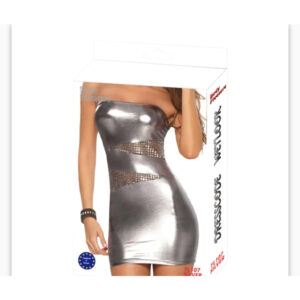 Mini Abito Simil Latex – tessuto argento, taglia M