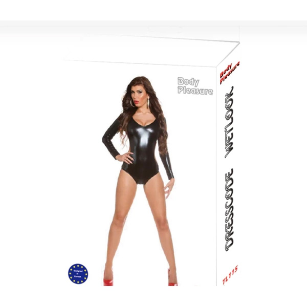 Body Simil Latex In Tessuto Maniche Lunghe – nero, Taglia L