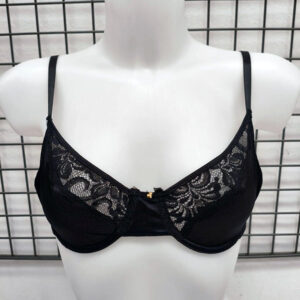 Black Underwire Bra W Lace Detail – reggiseno nero con dettagli in pizzo, taglia 32C