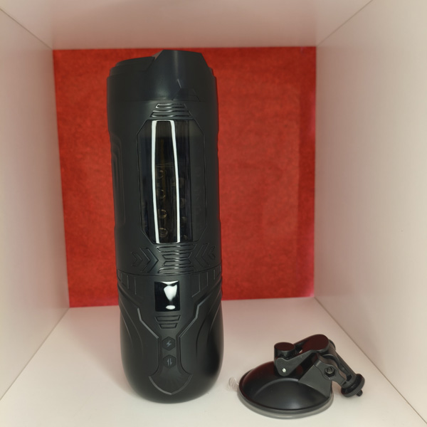 Hivefun – masturbatore neutro bianco e trasparente con stimolatori thrusting e contenitore nero con ventosa